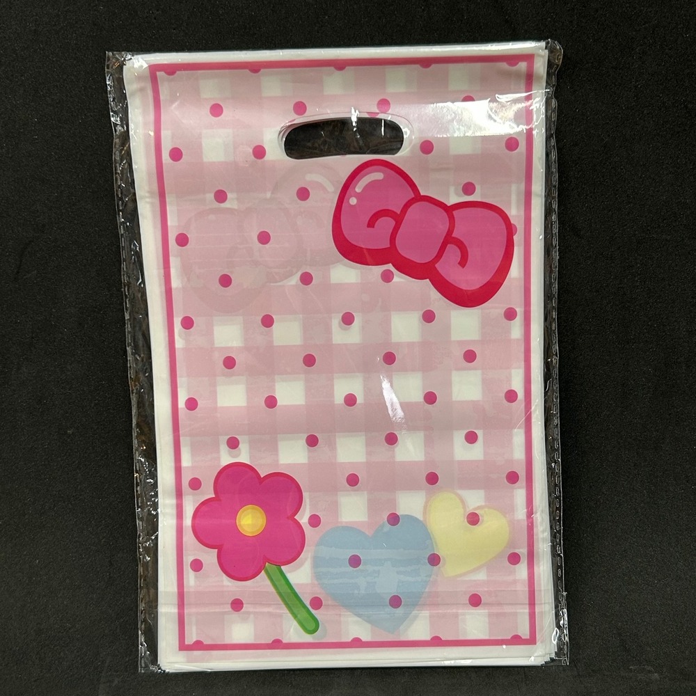 50 Pcs Cute Cartoon Pink Gingham Bow Flower Heart Event Favor Gift Bags
